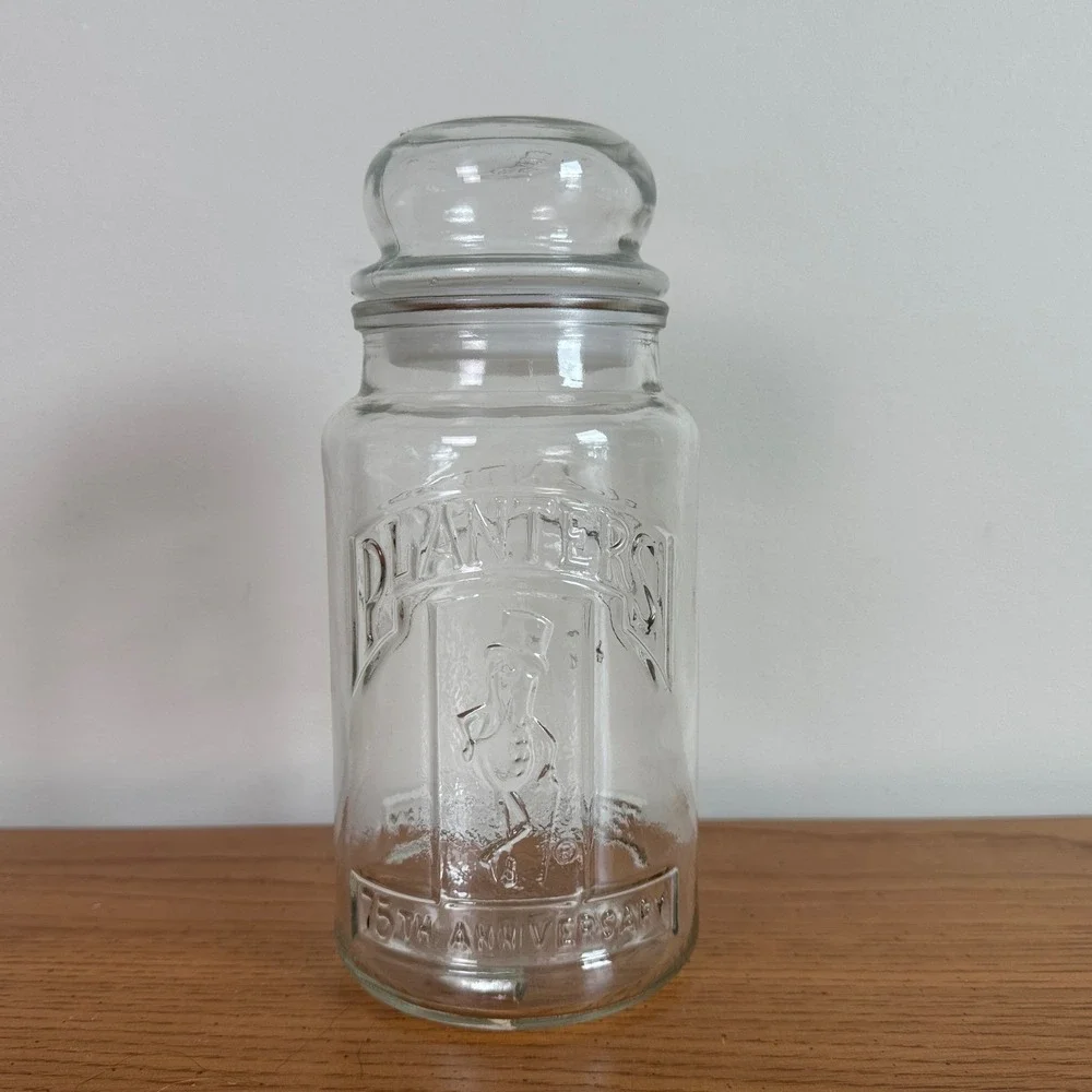 Planters Peanuts 75th Anniversary Glass Jar Mr‎ Peanut 1981 Collectible